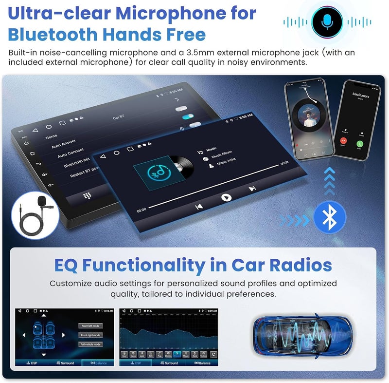Inefala [2+64GB] Android 15 Car Radio for Toyota Corolla EX 2005-2012 with Wireless Carplay Android Auto, 9 Inch HD Touchscreen Car Stereo with GPS WiFi Bluetooth FM/RDS EQ SWC 26UI Backup Camera MIC - Image 5